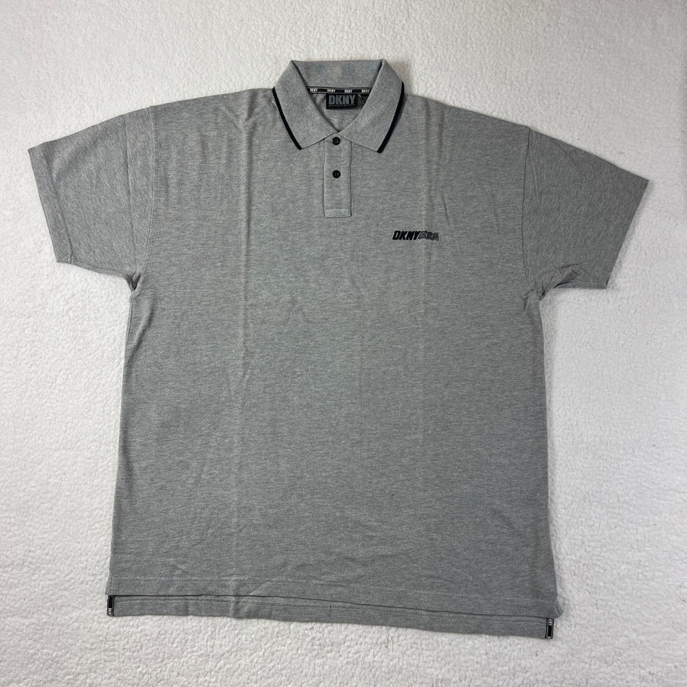 DKNY Polo Shirt Men's M Grey Short Sleeve Tipped Collar Logo USA VTG NWT